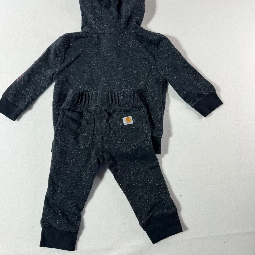 Carhartt Baby Girls 9M Black Sparkle Fleece Hoodie and Joggers 2-Piece Set